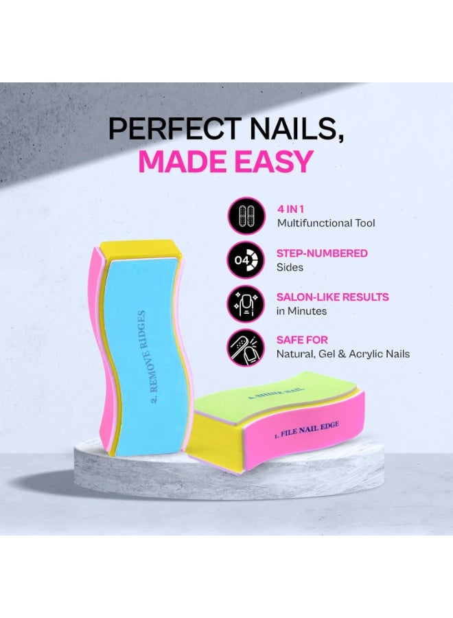 Colors Queen 4 in 1 Nail Buffer, Shiner & Filer | Includes 4 Step Nail Buffing, Shapes & Removes Ridges, Boost Natural Shine, Files Nails Easily | Professional Nail Care Kit for Salon Quality Results - Image 3